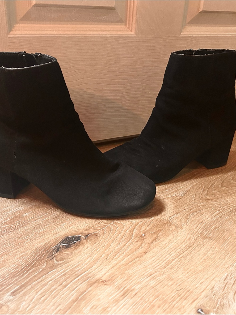 Time and Tru Black Suede Block Heel Ankle Boots